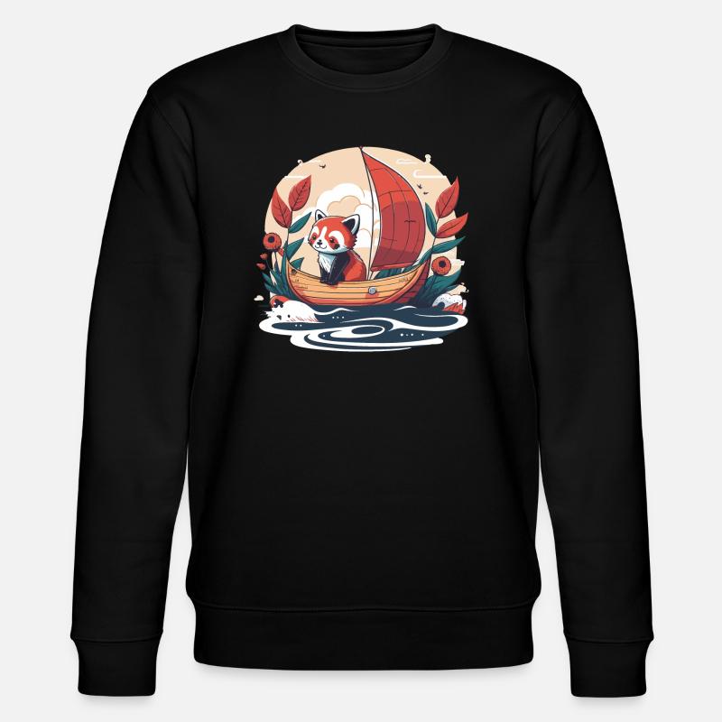 roter Panda auf einem Boot - Stanley/Stella Unisex Bio-Sweatshirt CHANGER  - Schwarz