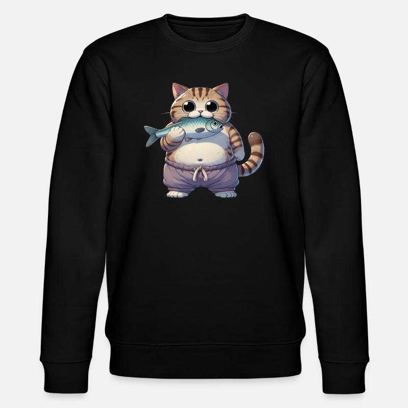 Katze mit Fisch - Stanley/Stella Unisex Bio-Sweatshirt CHANGER  - Schwarz
