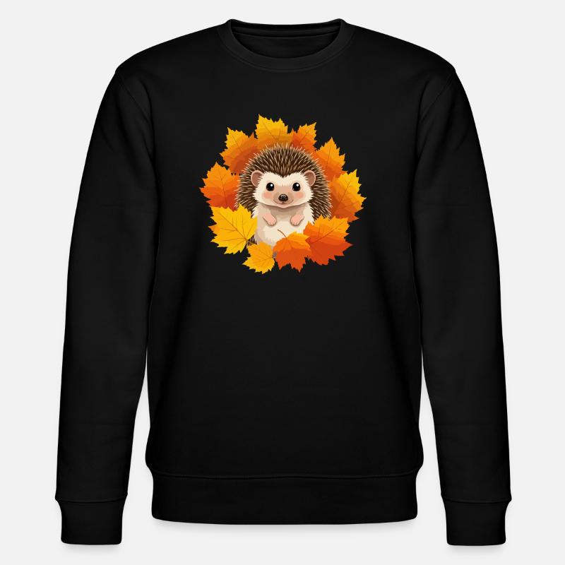 Igel und Blätter - Stanley/Stella Unisex Bio-Sweatshirt CHANGER  - Schwarz