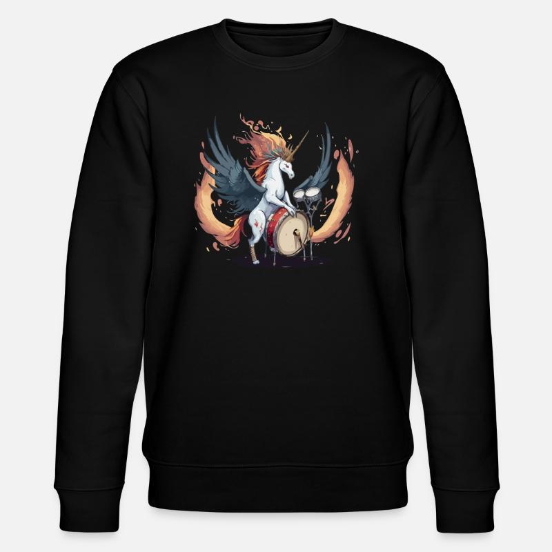 Einhorn am Schlagzeug - Stanley/Stella Unisex Bio-Sweatshirt CHANGER  - Schwarz