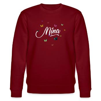 MINA - Mädchen Name mit bunten Schmetterlingen - Stanley/Stella Unisex Bio-Sweatshirt CHANGER  - Burgunderrot - Vorne - Nik (191cm) & Marisol (170cm)