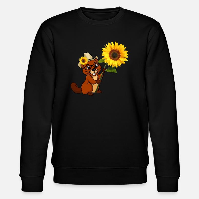 Biber mit Sonnenblume und Cowboyhut - Stanley/Stella Unisex Bio-Sweatshirt CHANGER  - Schwarz