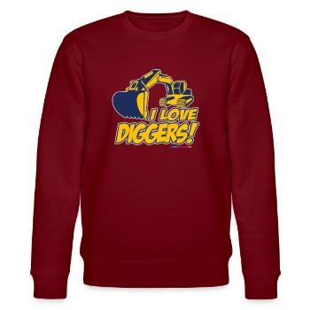 I Love Diggers - Stanley/Stella CHANGER Unisex Organic Sweatshirt - burgundy - Front - Nik (191cm) & Marisol (170cm)