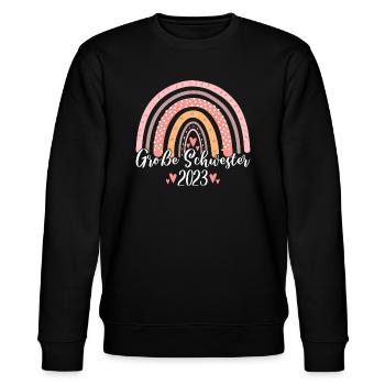 Große Schwester 2023 Boho Regenbogen Mädchen - Stanley/Stella Unisex Bio-Sweatshirt CHANGER  - Schwarz - Vorne - Nik (191cm) & Marisol (170cm)