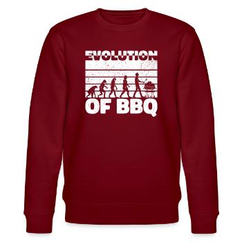 Evolution des BBQ - Grill Delight Geschenk - Stanley/Stella Unisex Bio-Sweatshirt CHANGER  - Burgunderrot - Vorne - Nik (191cm) & Marisol (170cm)
