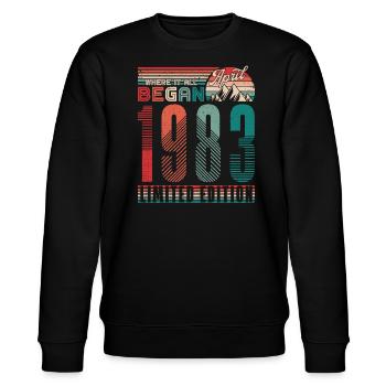 Geburtstag 1983 Jahrgang April Retro Geschenk - Stanley/Stella Unisex Bio-Sweatshirt CHANGER  - Schwarz - Vorne - Nik (191cm) & Marisol (170cm)