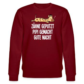 Sleeping Giraffe Funny Teeth Brushed Saying - Stanley/Stella CHANGER Unisex Organic Sweatshirt - burgundy - Front - Nik (191cm) & Marisol (170cm)