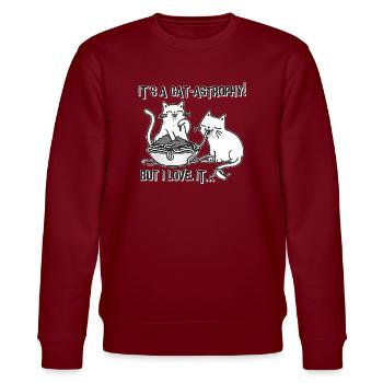 Spaghetti Cats -Zwei Katzen haben Spass mit Nudeln - Stanley/Stella Unisex Bio-Sweatshirt CHANGER  - Burgunderrot - Vorne - Nik (191cm) & Marisol (170cm)