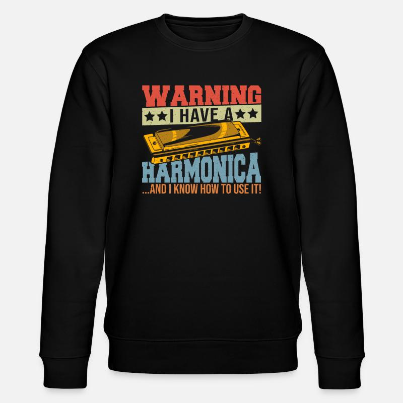 Playing Harmonica Gift - Stanley/Stella CHANGER Unisex Organic Sweatshirt - black
