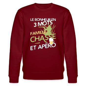 Chasse - le bonheur - Sweat bio CHANGER Stanley/Stella Unisexe - bordeaux - Devant - Nik (191cm) & Marisol (170cm)