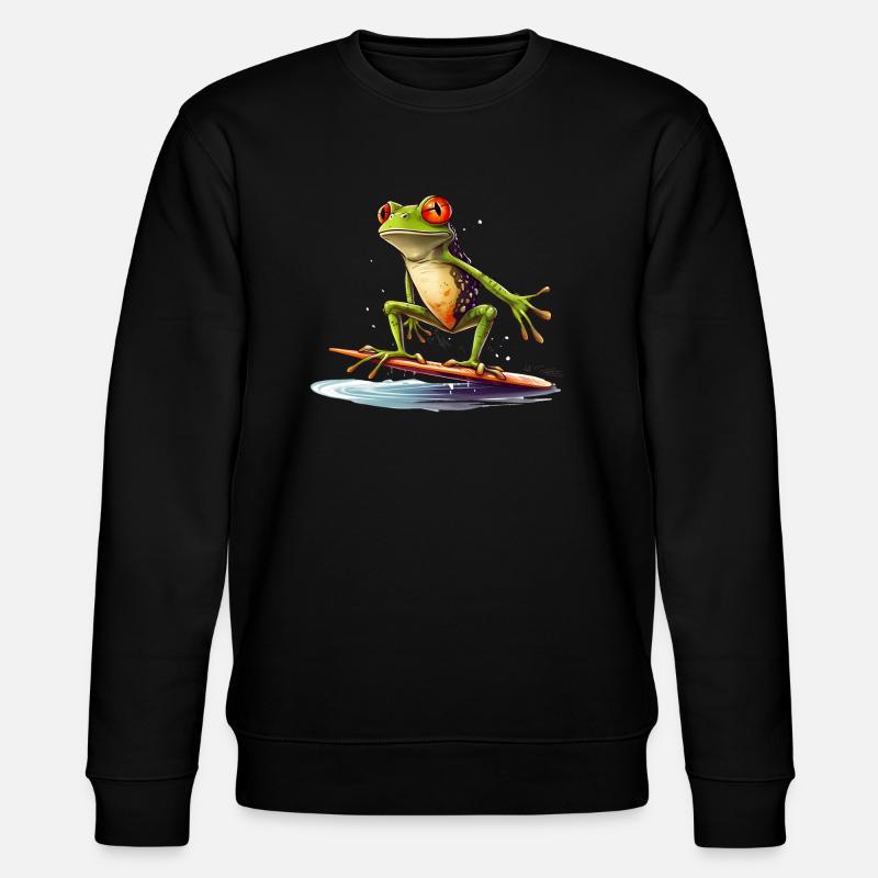 Frog on the surfboard - Stanley/Stella CHANGER Unisex Organic Sweatshirt - black