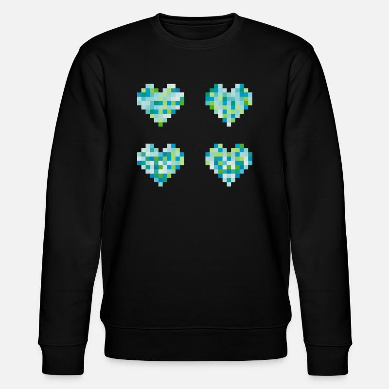 Cœurs 4 pixels - couleurs pastel néon - bleu - vert - Sweat bio CHANGER Stanley/Stella Unisexe - noir
