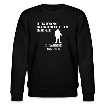 Bigfoot is Real - Stanley/Stella CHANGER Unisex Organic Sweatshirt - black - Front - Nik (191cm) & Marisol (170cm)