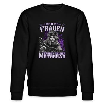 Motorradfahrerin - Bikerin / Motrorradfahrer - Stanley/Stella Unisex Bio-Sweatshirt CHANGER  - Schwarz - Vorne - Nik (191cm) & Marisol (170cm)