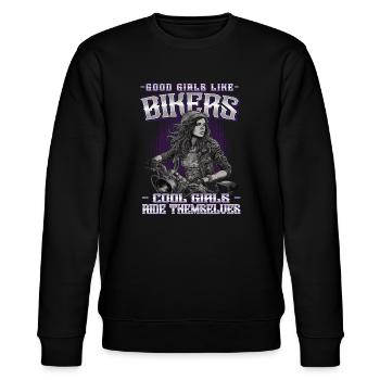 Motorradfahrerin - Bikerin / Biker Frauen - Stanley/Stella Unisex Bio-Sweatshirt CHANGER  - Schwarz - Vorne - Nik (191cm) & Marisol (170cm)