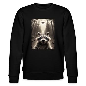 Lustiges Waschbär Selfie Außerirdisches Raumschiff - Stanley/Stella Unisex Bio-Sweatshirt CHANGER  - Schwarz - Vorne - Nik (191cm) & Marisol (170cm)