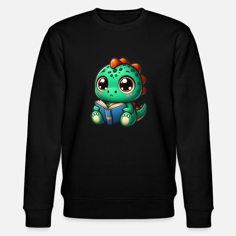 Dino liest ein Buch - Stanley/Stella Unisex Bio-Sweatshirt CHANGER  - Schwarz