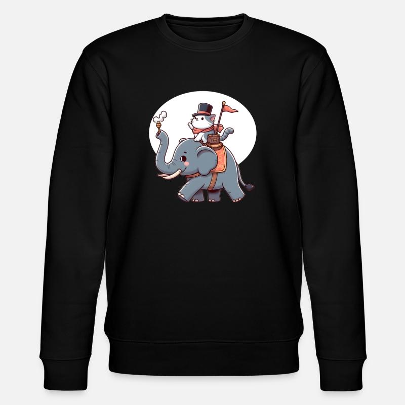 Katze reitet Elefant - Stanley/Stella Unisex Bio-Sweatshirt CHANGER  - Schwarz