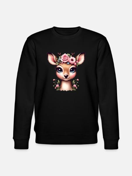 Trachten T-Shirt Reh Kostüm Damen Trachtenshirt - Stanley/Stella Unisex Bio-Sweatshirt CHANGER  - Schwarz
