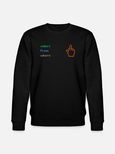 Lustige SQL-Abfrage: 8-Bit-Mittelfinger für Geeks - Stanley/Stella Unisex Bio-Sweatshirt CHANGER  - Schwarz