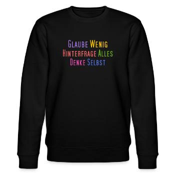 Glaube wenig, hinterfrage alles, denke selbst - Stanley/Stella Unisex Bio-Sweatshirt CHANGER  - Schwarz - Vorne - Nik (191cm) & Marisol (170cm)