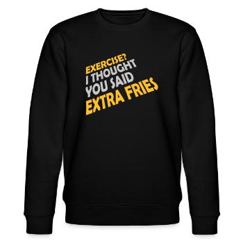 Exercise Extra Fries Zitat - Stanley/Stella Unisex Bio-Sweatshirt CHANGER  - Schwarz - Vorne - Nik (191cm) & Marisol (170cm)