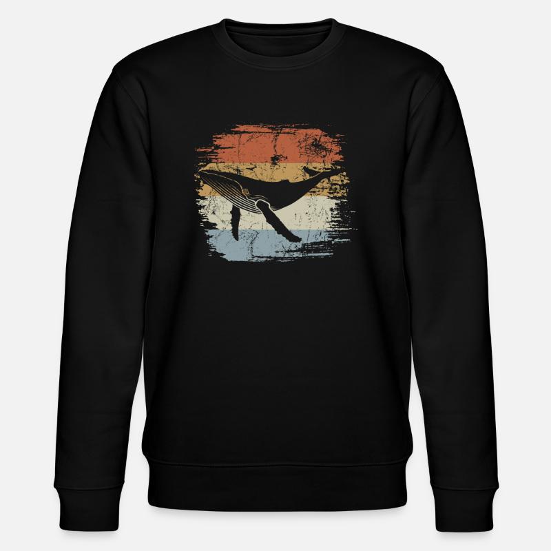 Whale - Humpback Whale - Retro - Gift - Stanley/Stella CHANGER Unisex Organic Sweatshirt - black