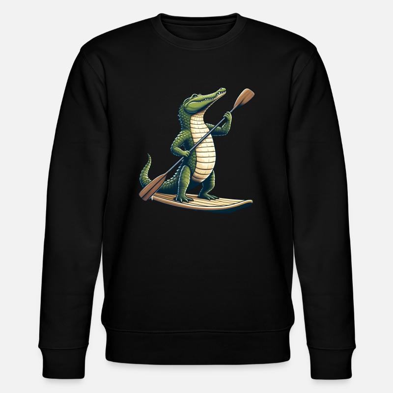 Crocodile on stand-up paddle - Stanley/Stella CHANGER Unisex Organic Sweatshirt - black