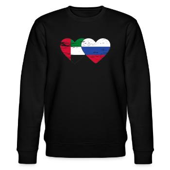 Vereinigte Arabische Emirate Russland Herz - Stanley/Stella Unisex Bio-Sweatshirt CHANGER  - Schwarz - Vorne - Nik (191cm) & Marisol (170cm)