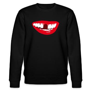 Lachen mit Zahnlücke Lustiges Design - Stanley/Stella Unisex Bio-Sweatshirt CHANGER  - Schwarz - Vorne - Nik (191cm) & Marisol (170cm)