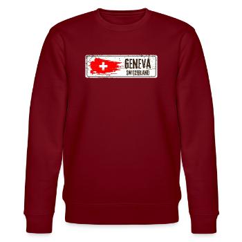 Genf Schweiz Flagge - Stanley/Stella Unisex Bio-Sweatshirt CHANGER  - Burgunderrot - Vorne - Nik (191cm) & Marisol (170cm)