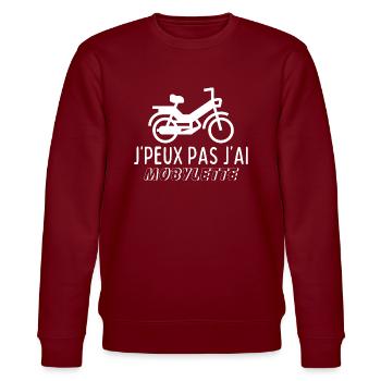 I can't I have a moped - Stanley/Stella CHANGER Unisex Organic Sweatshirt - burgundy - Front - Nik (191cm) & Marisol (170cm)