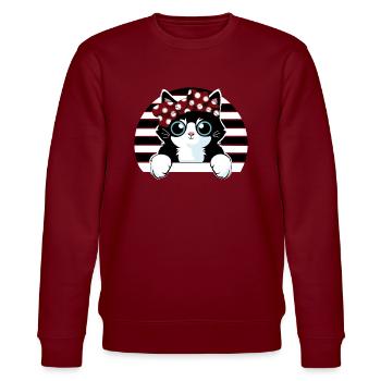 Chat blanc noir avec boucle - Sweat bio CHANGER Stanley/Stella Unisexe - bordeaux - Devant - Nik (191cm) & Marisol (170cm)