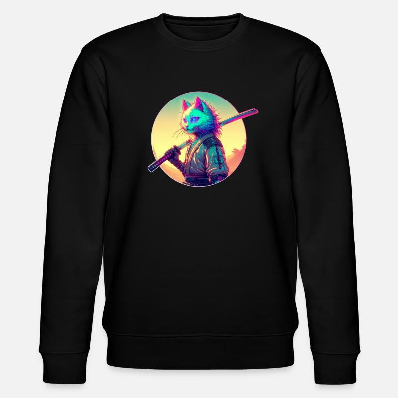 Cyberpunk Cat Samurai Anime - Stanley/Stella CHANGER Unisex Organic Sweatshirt - black