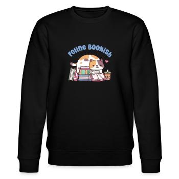 Niedliche Kattunkatze liest ein Buch Katzenartiges Bücherwurm-Wortspiel - Stanley/Stella Unisex Bio-Sweatshirt CHANGER  - Schwarz - Vorne - Nik (191cm) & Marisol (170cm)