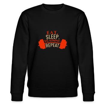 Eat Sleep Training Repeat Workout Fitness - Stanley/Stella Unisex Bio-Sweatshirt CHANGER  - Schwarz - Vorne - Nik (191cm) & Marisol (170cm)