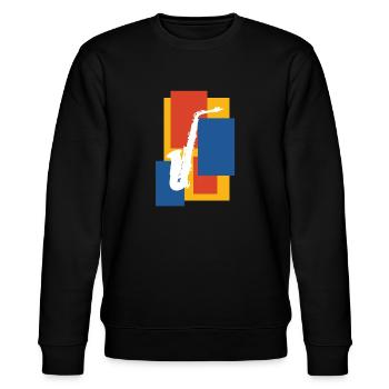 Saxophon - Stanley/Stella Unisex Bio-Sweatshirt CHANGER  - Schwarz - Vorne - Nik (191cm) & Marisol (170cm)