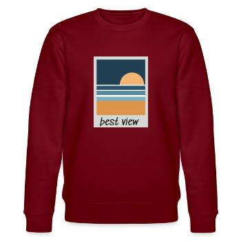 Retro Soforbildkamera Strand Sonnenuntergang - Stanley/Stella Unisex Bio-Sweatshirt CHANGER  - Burgunderrot - Vorne - Nik (191cm) & Marisol (170cm)