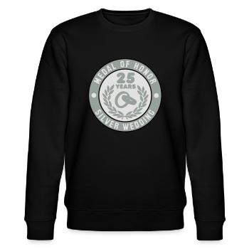 MEDAL OF HONOR 25th SILVER WEDDING 3C - Stanley/Stella Unisex Bio-Sweatshirt CHANGER  - Schwarz - Vorne - Nik (191cm) & Marisol (170cm)