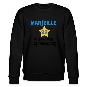 Marseille à jamais les premiers - Stanley/Stella Unisex Bio-Sweatshirt CHANGER  - Schwarz - Vorne - Nik (191cm) & Marisol (170cm)