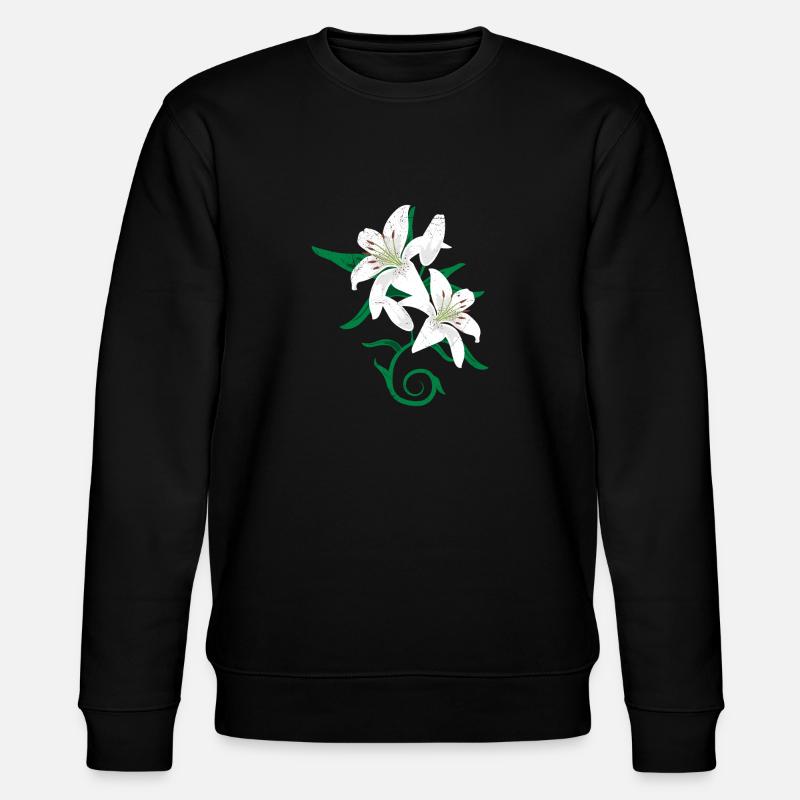Gaveidee til lilje blomster tatovering - Stanley/Stella CHANGER økologisk unisex-sweatshirt - svart