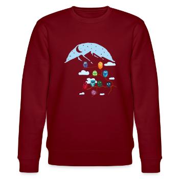 "Owl Conference" Berglandschaft Grafikdesign - Stanley/Stella Unisex Bio-Sweatshirt CHANGER  - Burgunderrot - Vorne - Nik (191cm) & Marisol (170cm)