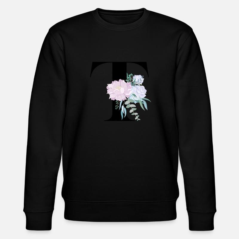 lettre T fleuris - Sweat bio CHANGER Stanley/Stella Unisexe - noir