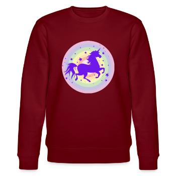 Laufende Einhorn Silhouette - Stanley/Stella Unisex Bio-Sweatshirt CHANGER  - Burgunderrot - Vorne - Nik (191cm) & Marisol (170cm)