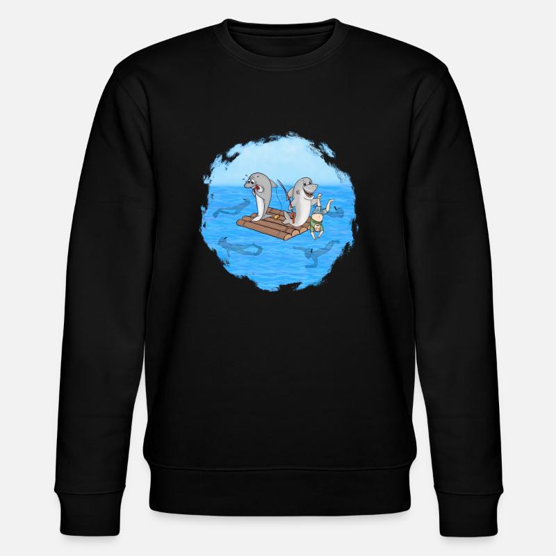 Haie auf Floß - Stanley/Stella Unisex Bio-Sweatshirt CHANGER  - Schwarz
