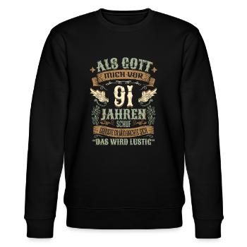91 Geburtstag Geschenk Jahre Geburtstagsgeschenk - Stanley/Stella Unisex Bio-Sweatshirt CHANGER  - Schwarz - Vorne - Nik (191cm) & Marisol (170cm)