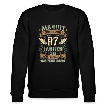 97 Geburtstag Geschenk Jahre Geburtstagsgeschenk - Stanley/Stella Unisex Bio-Sweatshirt CHANGER  - Schwarz - Vorne - Nik (191cm) & Marisol (170cm)