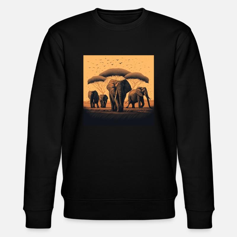 Peaceful Elephant Herd Gift - Stanley/Stella CHANGER Unisex Organic Sweatshirt - black