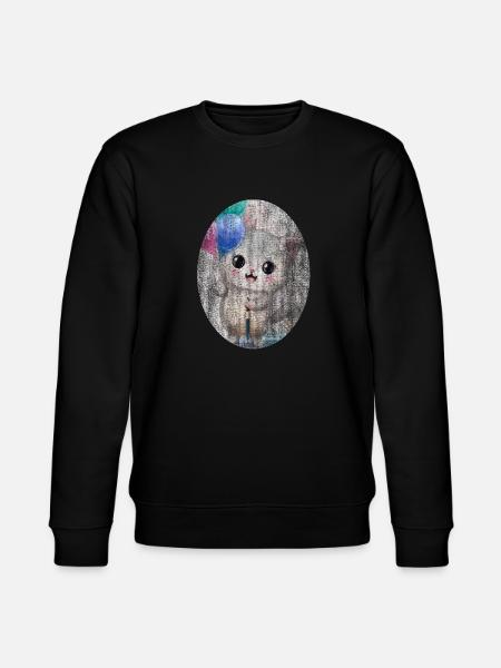Kätzchen Katze mit Luftballon Gemälde - Stanley/Stella Unisex Bio-Sweatshirt CHANGER - Schwarz
