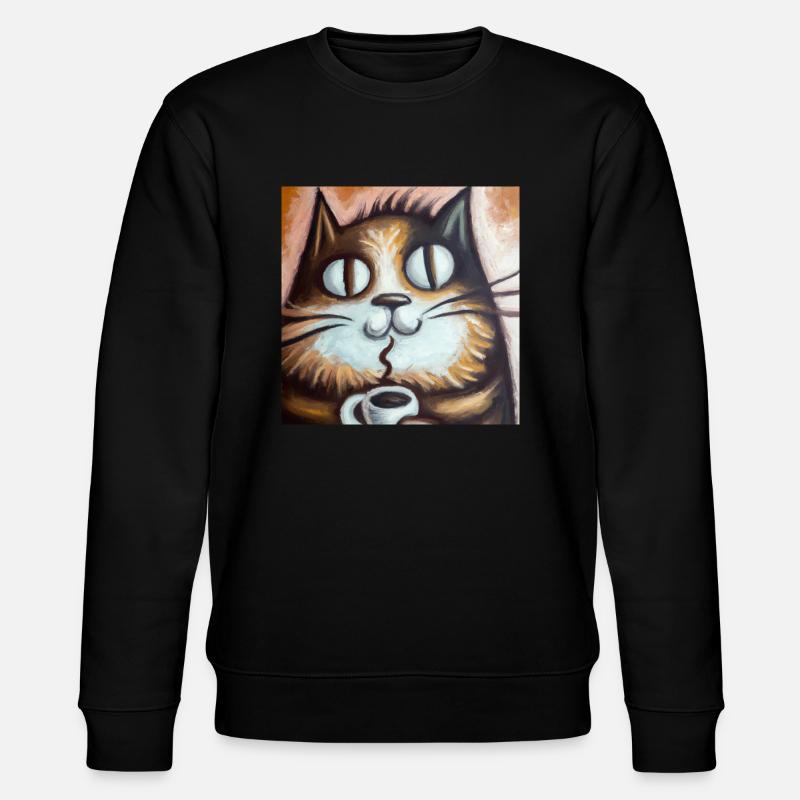 Katze genießt Kaffee - Stanley/Stella Unisex Bio-Sweatshirt CHANGER  - Schwarz
